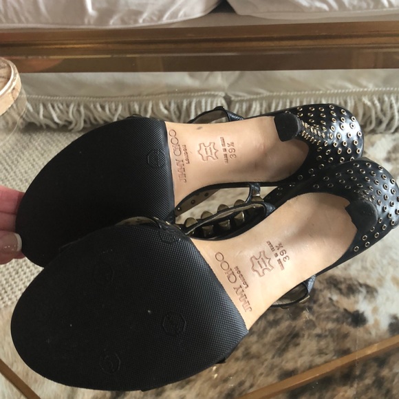 Jimmy Choo Black and Gold Studded Heels - Picture 6 of 8